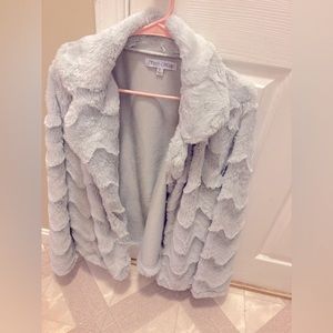 Soft faux fur silver / powder blue jacket.